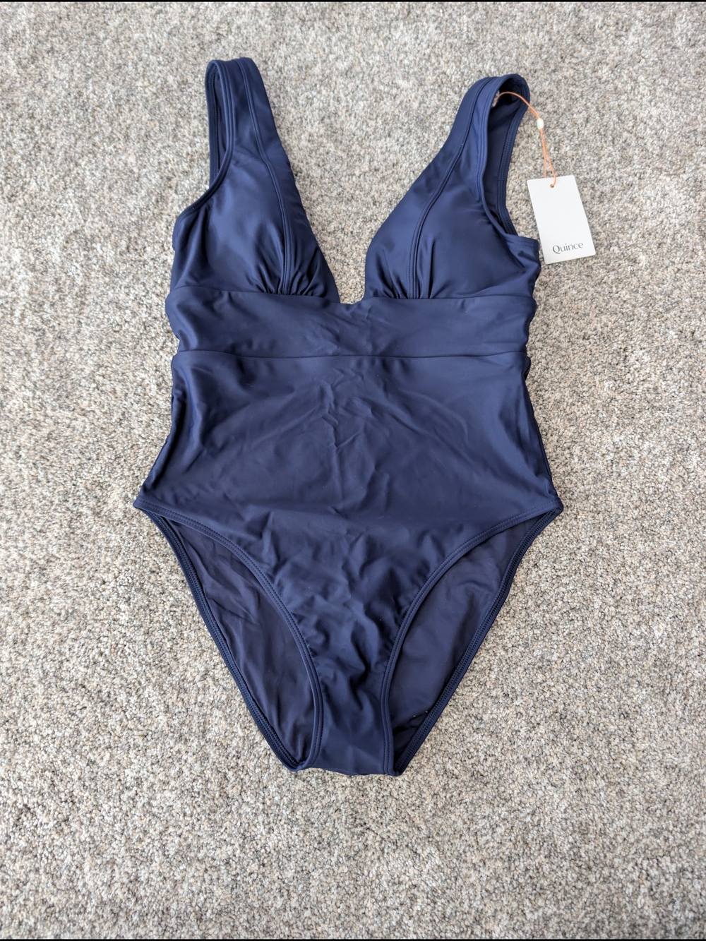 Quince Navy One-Piece Plunge Swimsuit V-neck Medium NWT
